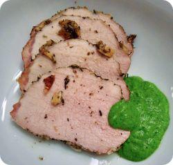 herb crusted loin with parsley sauce